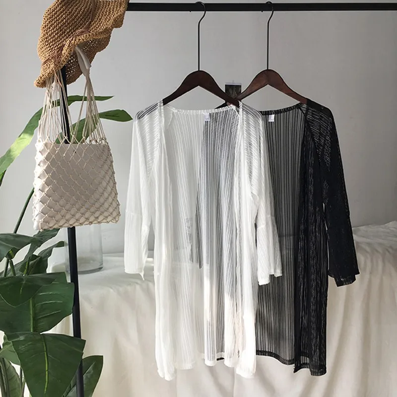 

Women Summer Beach Style Clothes Casual Loose Blouse Cardigan Fashion Sunscreen Bikini Cover Up Tops