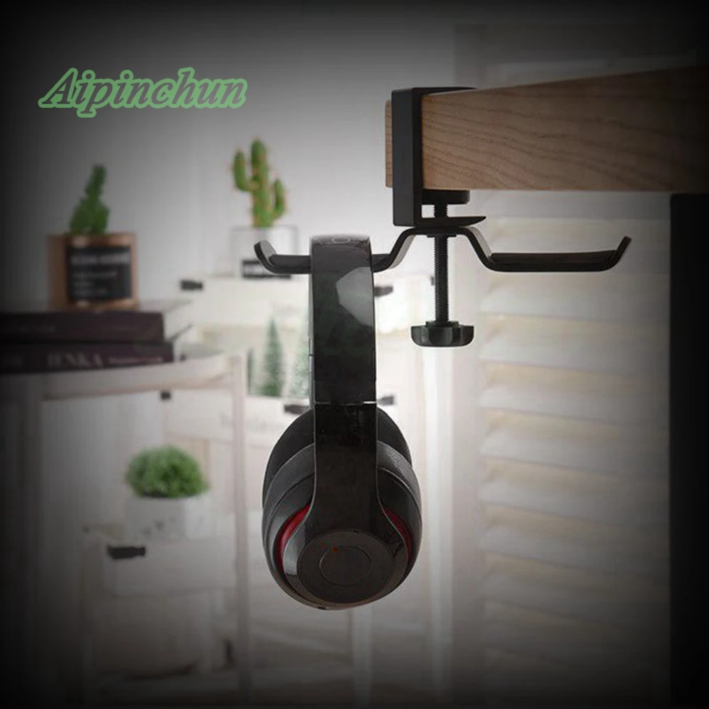 Aluminium Alloy Headphone Holder Headset Bracket Hanger Metal Wall Clamp Hook Rotatable Double Earphone Stand Desktop Mount