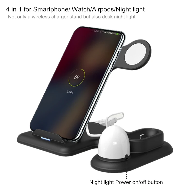 4 в 1 беспроводная зарядная станция для iPhone 11 Pro Max XR XS samsung S10 Xiaomi 10 Вт быстрая Беспроводная зарядная подставка для Apple watch 5