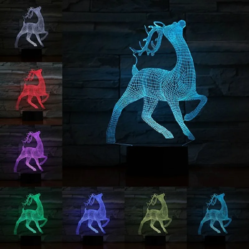 D VCity Deer 3D Многоцветная лампа ночник-иллюзия День рождения Рождественские подарки для детей Lover спальня атмосферное освещение украшения - Испускаемый цвет: D