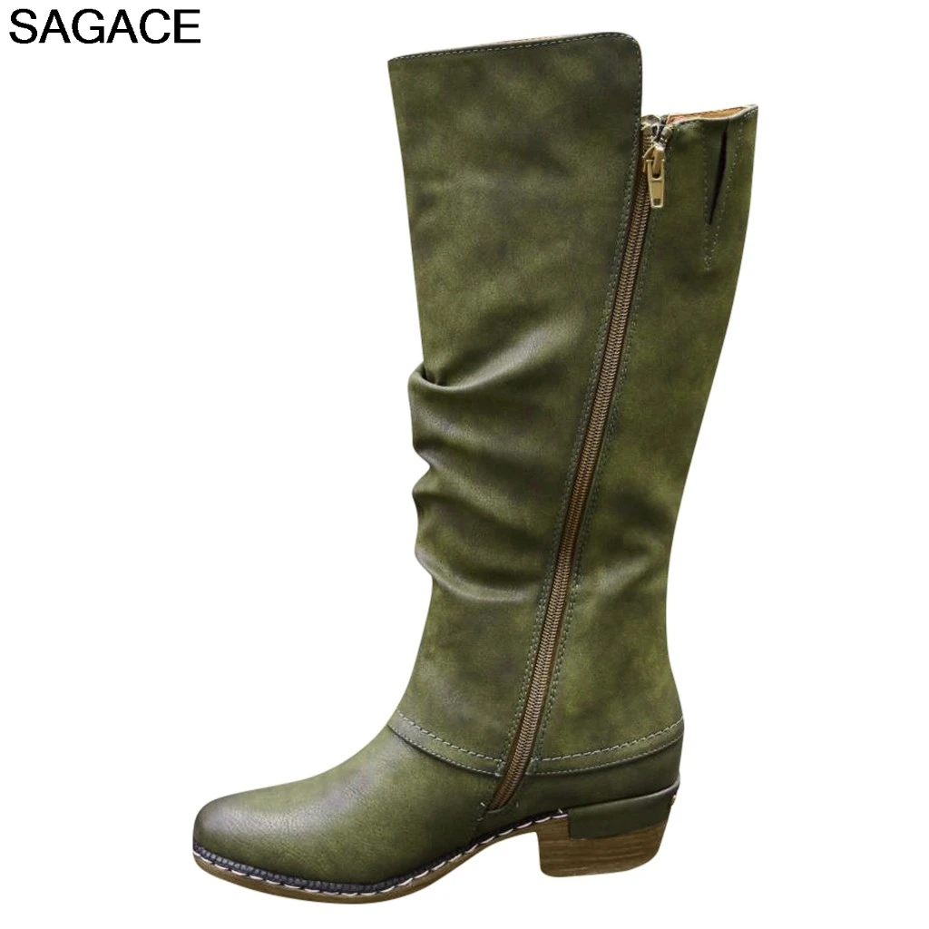 SAGACE/ботинки; женские ботинки; модные ковбойские сапоги для верховой езды в западном стиле; повседневные сапоги-трубы до колена; женская зимняя теплая обувь; sapato