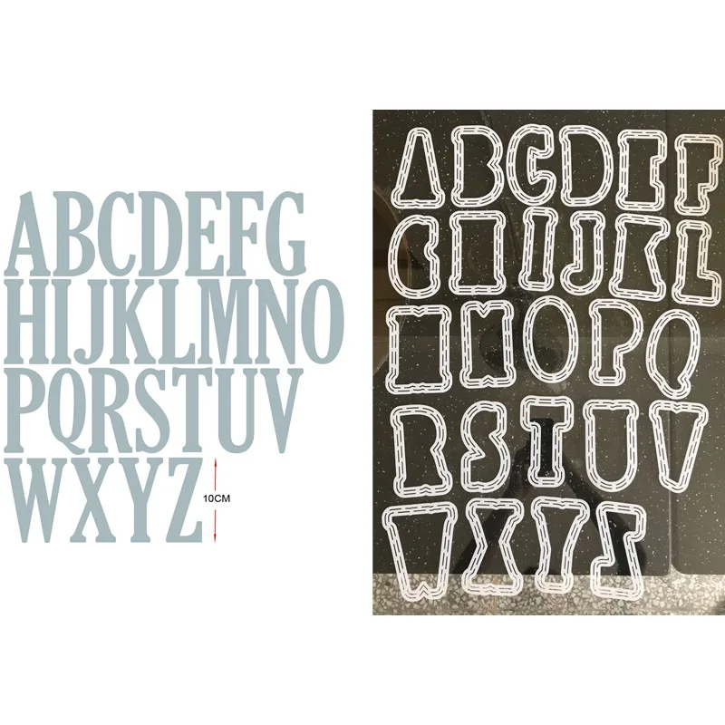 

52pcs/set A-Z Alphabet Letter Words 10cm Metal Cutting Dies Match Coordinate 13cm Plastic Stencil DIY Scrapbook Craft Make Cards