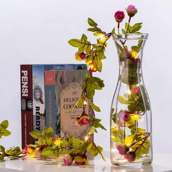2M 20 Led Rose Bloem Bladeren Koperdraad String Light Kunstmatige Rose Wijnstok Garland Voor Kerstmis Wedding Party Event decoratie 2M 20 Led Rose Bloem Bladeren Koperdraad String Light Kunstmatige Rose Wijnstok Garland Voor Kerstmis Wedding Party Event decoratie