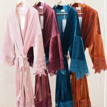

Velvet Lace Robe Wedding Robe Women Bathrobe Bride Robe Bridesmaid Robes Kimono Bath Robes Sleepwear