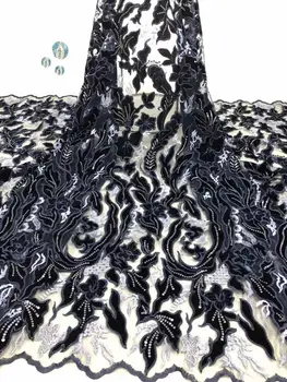 

Latest French Nigerian sequins velvet Laces Fabrics High Quality Tulle African Laces Fabric Wedding Navy Blue French Tulle Lace