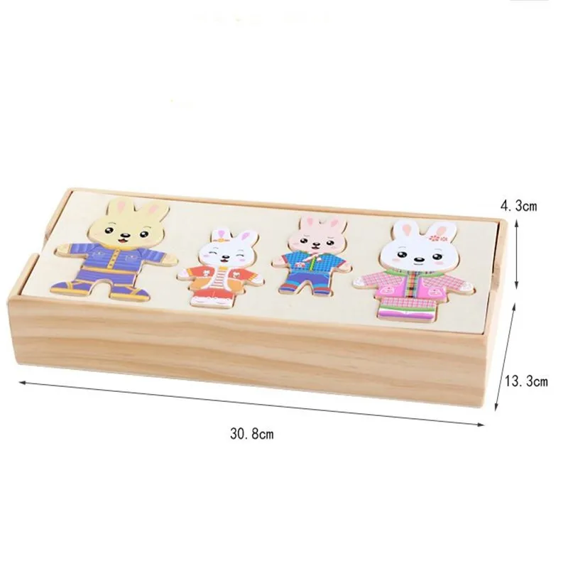 72pcs Wooden Puzzle Set Cartoon Changing Jigsaw Puzzle Wooden Toy Montessori Educational Change Clothes Toys For Children 6