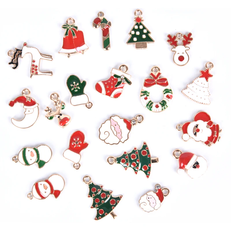 20Pcs Alloy Enamel Mixed Christmas Charms Pendant Decor Craft DIY Making Jewelry 