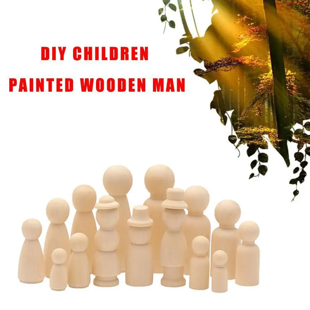 

35mm-65mm DIY Wooden Peg Dolls Girl Boy Wood Dolls Unfinished For Painting Room Kids Decor Wooden Peg Dolls Q1H1