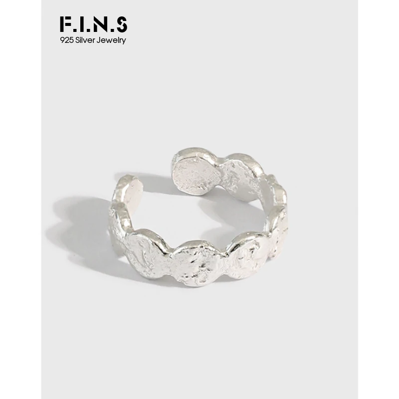 

F.I.N.S Minimalist Tin Foil Paper Pattern 100% 925 Sterling Silver Ring Uneven Geometric Round Ladies Finger Ring for Decoration