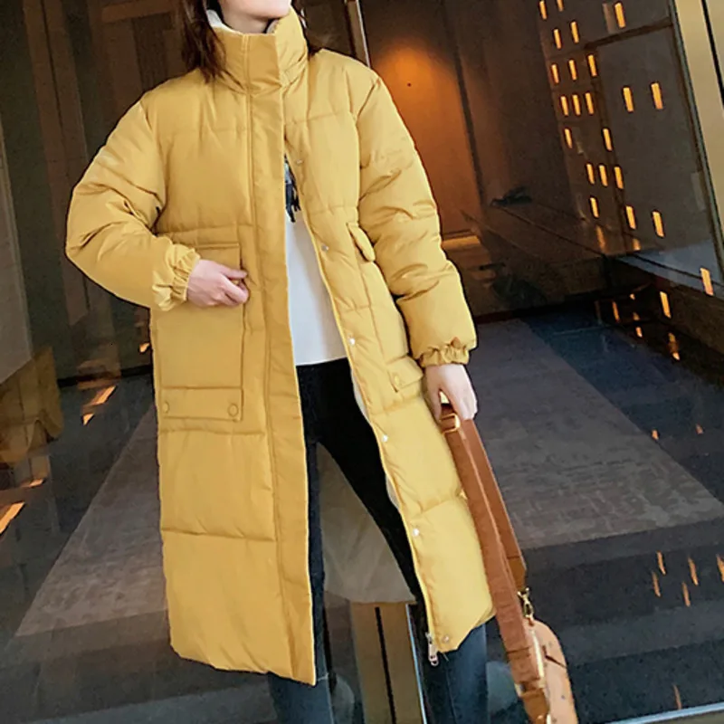 Зимние пуховики женские черные длинные пальто с капюшоном в сдержанном стиле теплое Свободное пальто Верхняя одежда с большими карманами - Цвет: yellow