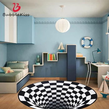 

Bubble Kiss Round Carpet Black White Geometry 3D Rugs Vortex Illusion Rug Doormat Bedroom Decor Carpets For Living Room Home Rug