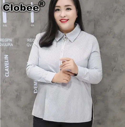 9XL 8XL 7XL 6XL 5XL blusa social feminina женские рубашки 2020 Блузка Femininas летняя Женская Полосатая
