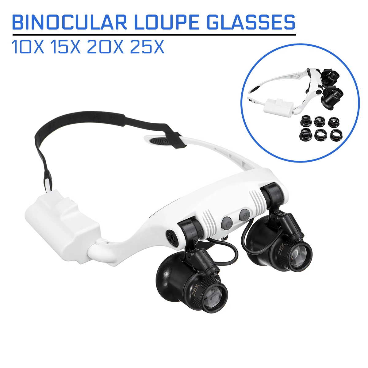 10X 15X 20X 25X LED Magnifier Double Eye Glasses Loupe Lens with 8 Lamp Professional Jeweler Watch Repair Measurement | Инструменты
