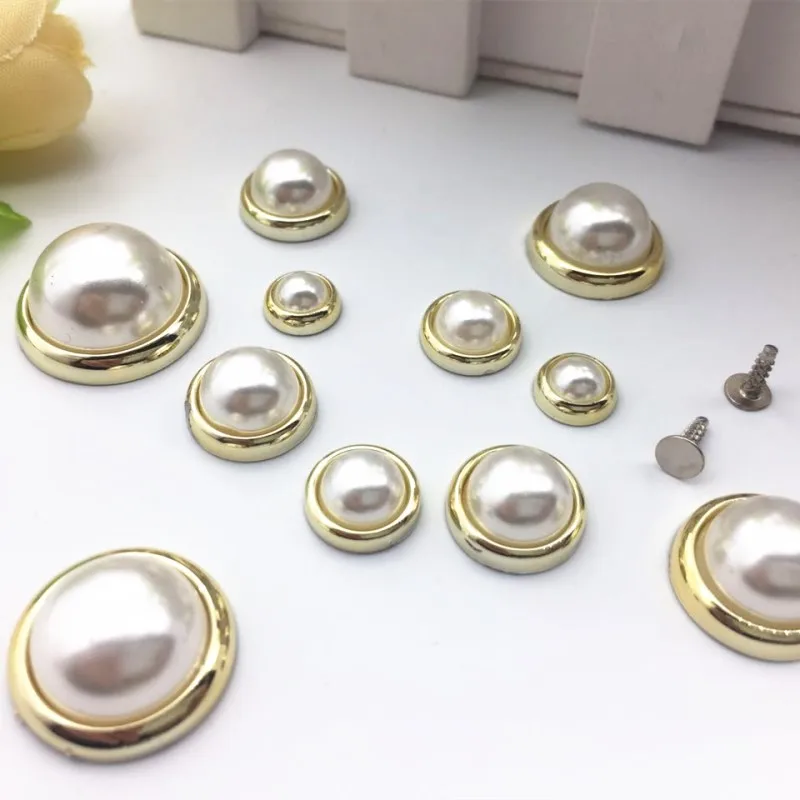 

New 50pcs Imitation Half Round Pearl Bead Gold Silver Bottom Rivets DIY Clothing Shoes Bags Accessories Craft Art Decoration