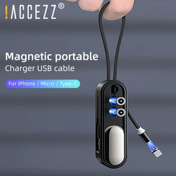 

!ACCEZZ 3 in 1 Short Magnetic USB Cable With Magnetic Plug Box Storage For iPhone 11 Pro XS MAX XR X Huawei Xiaomi Charging Wire
