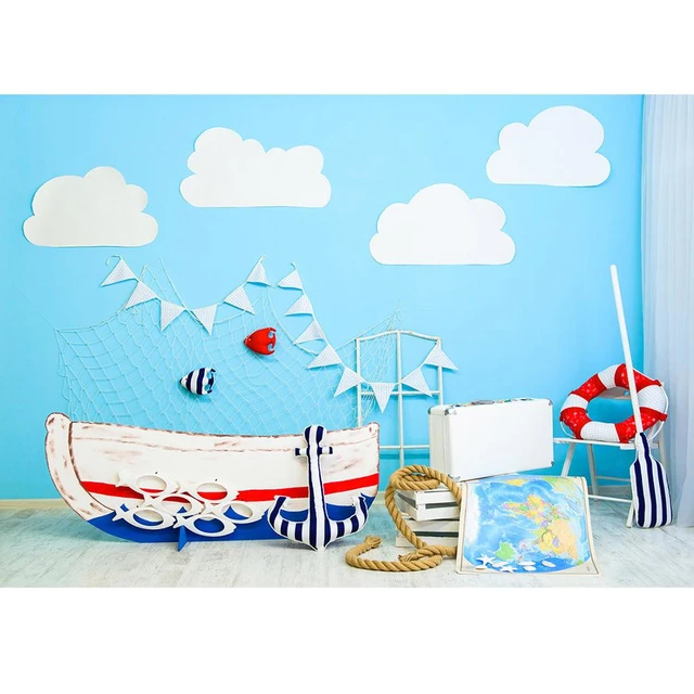 Nautical Baby Shower Decorations for Boy, Ahoy It's A Boy Banner Balloon  Garland Arch Kit with Navy Blue Fishing Net for Nautical Themed Party  Supplies 