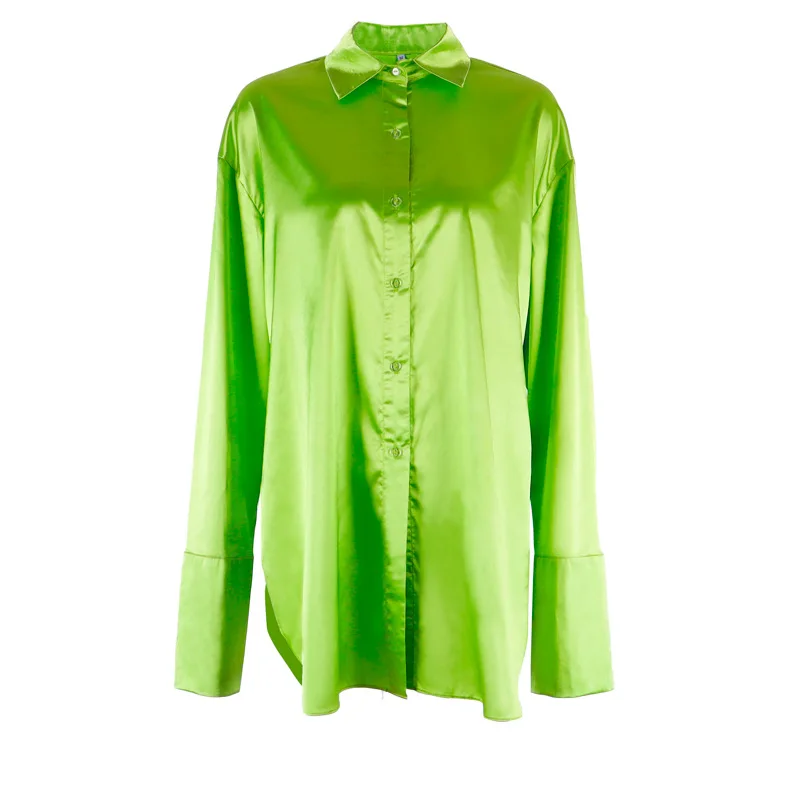 Kendall Jenner Rocks мини-юбка и неоновое зеленое пятно пальто для женщин отложной воротник рубашка платье уличная одежда размера плюс