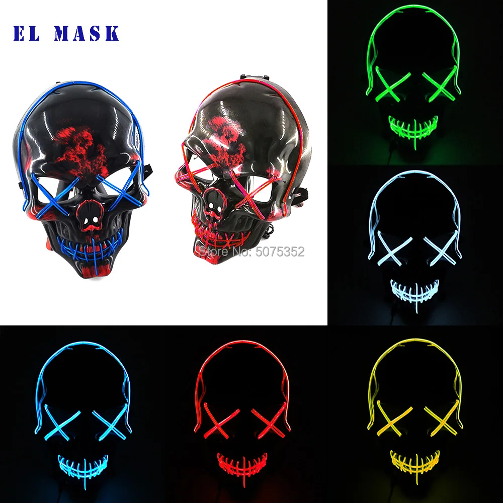 

Cheap Price Masque Skull Face Led Mask EL Cold Light Halloween Mask Grimace Horror Glowing Mask For Night Party Easter Payday