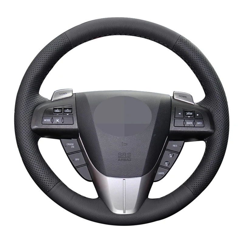 Black Artificial Leather Handstitched Car Steering Wheel Cover For