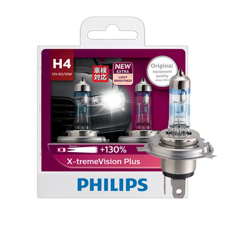 Philips H1 H4 H7 9003 12V X-treme Vision Plus ксеноновый яркий белый светильник, автомобильный галогенный головной светильник, лампа для автомобиля, 130% ярче