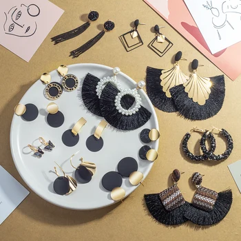 

X&P Vintage Black Bohemian Statement Tassel Korean Drop Earrings for Women Geometric Dangle Earrings Fashion 2020 Jewelry