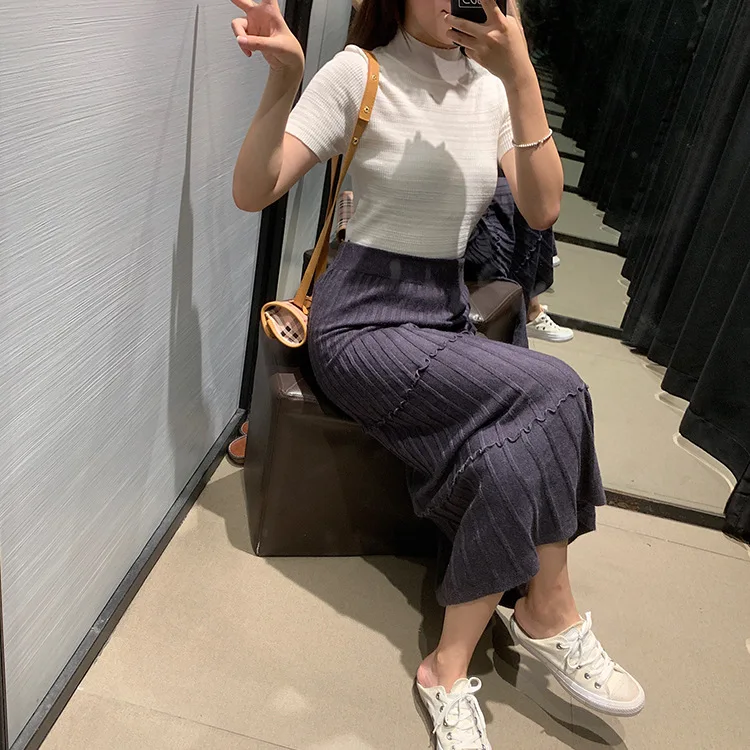 

Overplus of Goods Exported to Europe And US Women's Elastic Waist Skirt 2019 Summer New Products England Pleated Laminated Mid-l