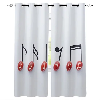 

Multi-size Red Music Notes Pattern Window Curtains Polyester Fabric Living Room Curtain Home Decor