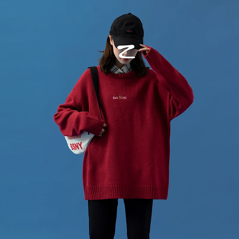 

Womens Autumn Rabbits Embroidery Sweater Korean Fashion Style Knit Pullover Tops for Teenage Girls Crewneck Harajuku Streetwear