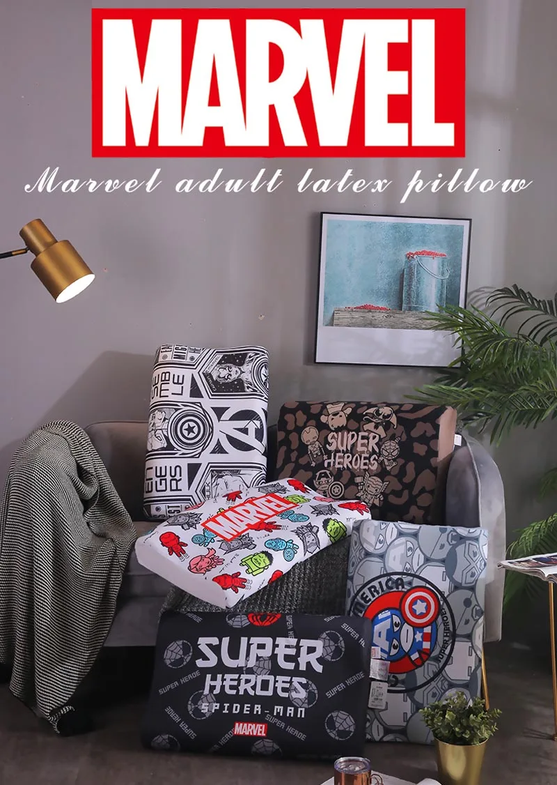 Disney Marvel, ортопедическая латексная подушка для шеи для взрослых, медленный отскок, Spider-man, модная Подушка с эффектом памяти, шейный уход, обезболивание