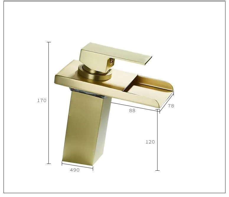 Смеситель для раковины однорычажная щетка для ванной Золотой каскадный смеситель для раковины Золотая кисть