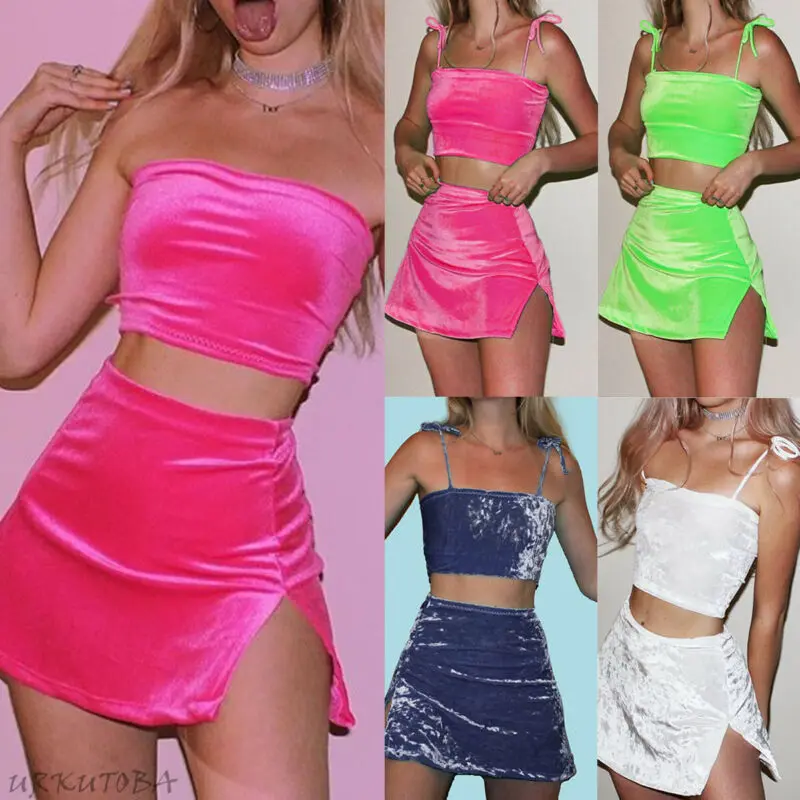 

Hirigin Women 2PCS Boob Tube Crop Top Bodycon Skirt Co Ord Set Party Mini Dress