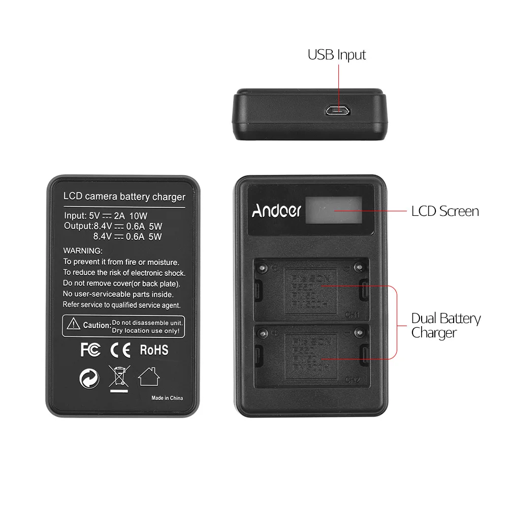 LCD2-NPF550 USB Dual Батарея Зарядное устройство для sony NP-F550 NP-F570 NP-F530 NP-F330 Камера Мощность