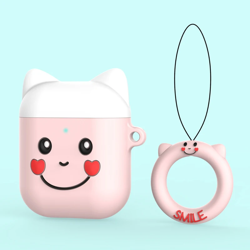 Силиконовый чехол s для Airpods 2 1 с милым мультяшным рисунком улыбки, чехол с кольцом, Bluetooth, беспроводной чехол для наушников Air Pods - Цвет: 04