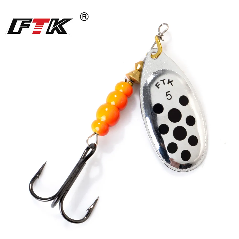 FTK Fishing Lure 4g/5g/7g/10g/14g spinner Bait  Spoon Lures pike Metal With Treble Hooks Arttificial Bass Bait Fishing Lure