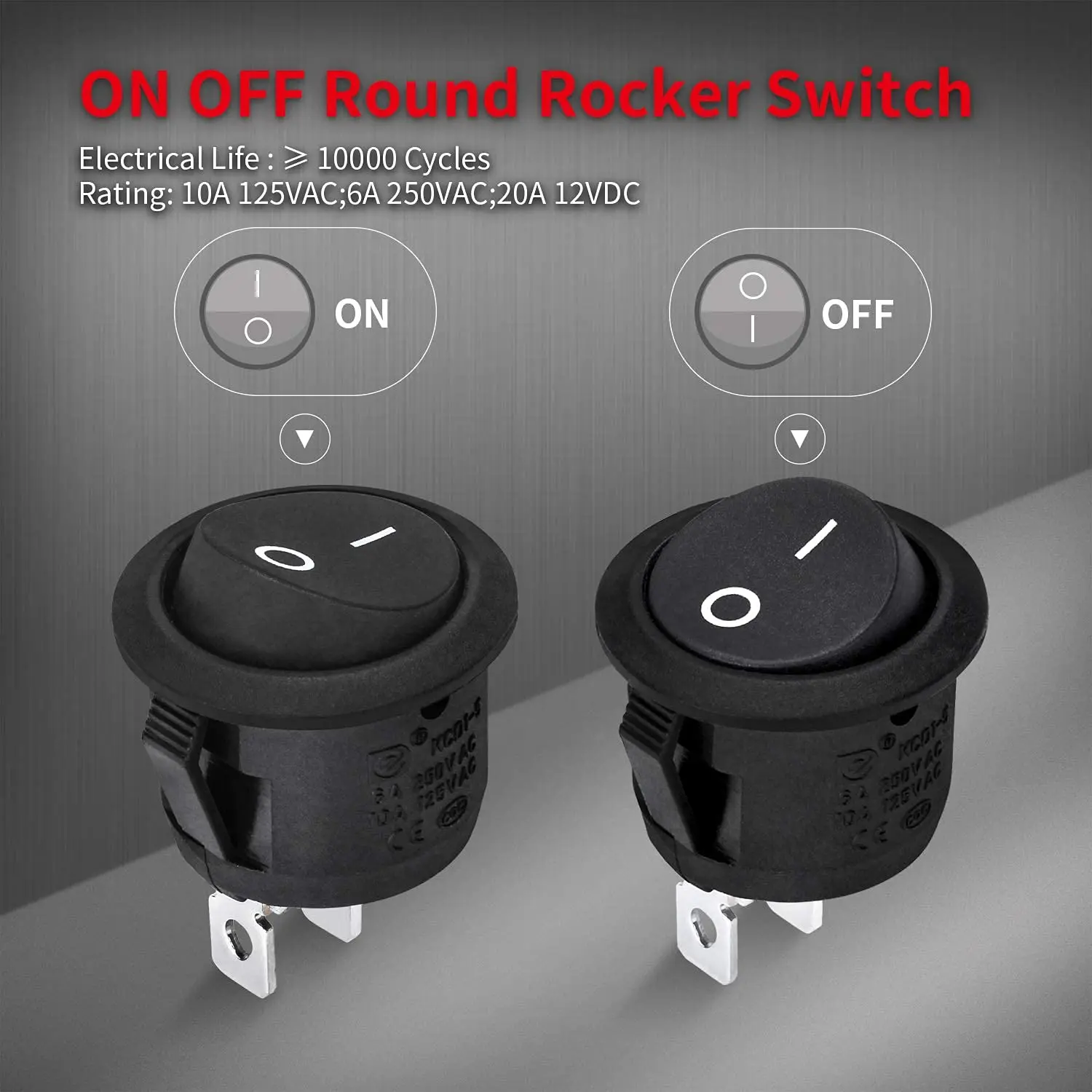5PCS 라운드 로커 스위치 ON Off SPST 20mm 미니 12 볼트 토글 스위치 12V 자동차 자동차 RV 2 핀 스위치 120V 유선 KCD1