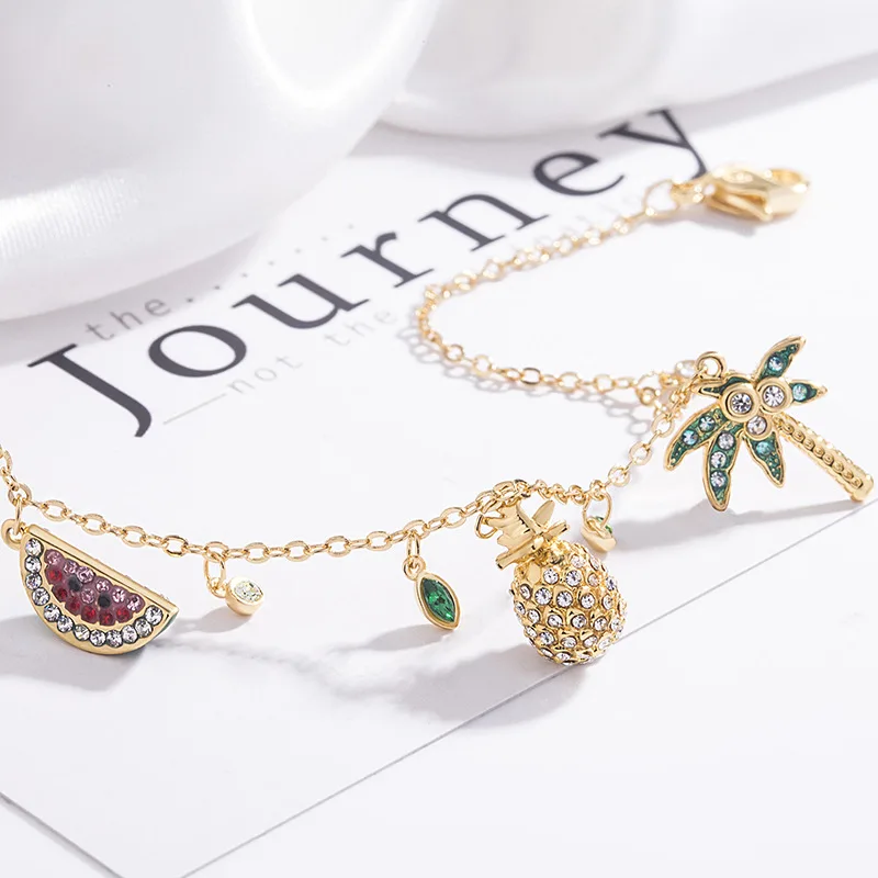 

Shih Element Man-made Diamond Bracelets Women's Lime Torrid Zone Style Palm Trees Colorful Fruit Pineapple Bracelets