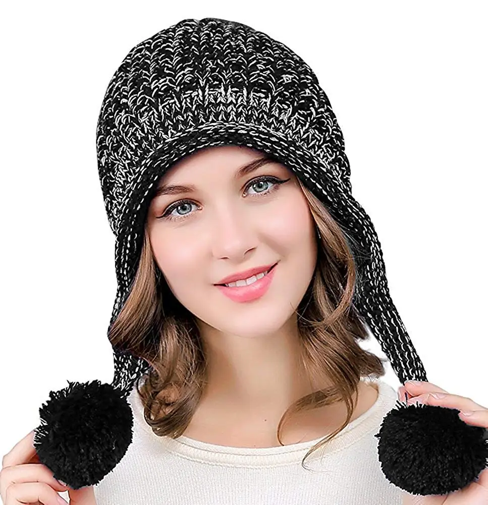 Зимняя Шапка-бини для женщин и девочек, теплая флисовая вязанная шапка с помпоном, милая шапка с черепом для активного отдыха