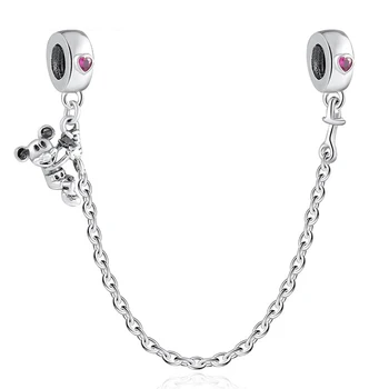 

Authentic S925 Climbing Mouse With Crystal Safety Chain Charm Fit PLady Bracelet Bangle DIY Jewelry Making