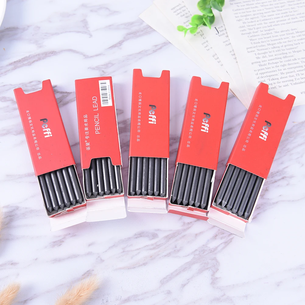 6pcs/pack 5.6mm Charcoal / Graphite Pencil Lead Soft Medium Hard HB 4B 6B 8B 14B Sketch Drawing Artist Mechanical Pencil Lead