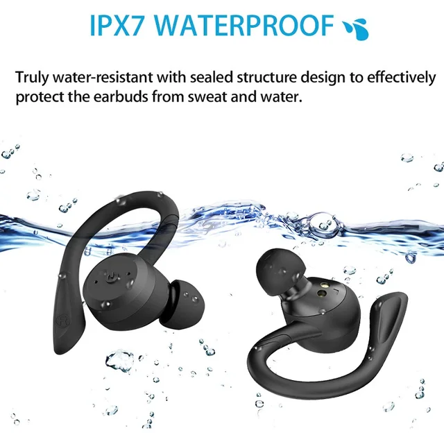 20 Hours Play time Swimming Waterproof Bluetooth Earphone Dual Wear Style Sport Wireless Headset TWS Ipx7 Earbuds Stereo 2