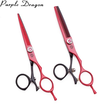 

Barber Scissors 6" 440C Purple Dragon Stylist Cutting Shears Thinning Scissors Hair Scissors Set Rotated Thumb Red & Black Z9019