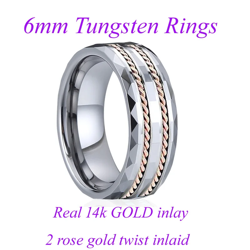 Кольцо из розового золота 14 к на заказ, ювелирные изделия для мужчин, обручальное кольцо с бриллиантами, вольфрамовые кольца для женщин, байкерские ювелирные изделия