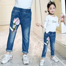 В году, весенняя одежда новые стильные джинсы для девочек детские повседневные Прямые брюки весенне-осенние штаны для маленьких девочек в западном стиле
