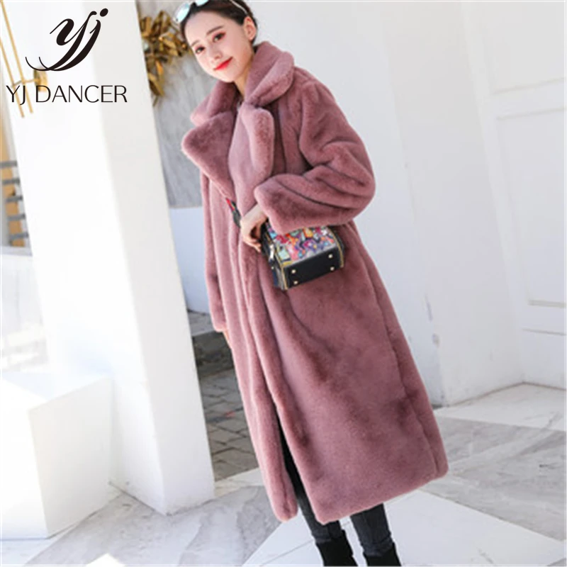 Женское зимнее пальто из искусственного меха роскошное длинное кроличьего
