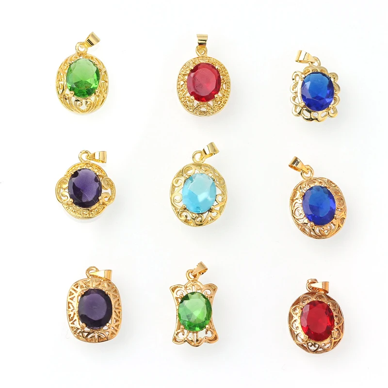 

Oval Colored Stones Gold Color Pendant for Women Gilr Jewelry Accessories Retro Boho Style Pendants Gift