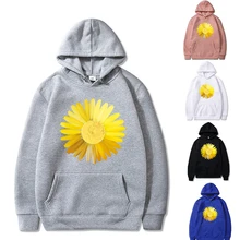 Moletom com capuz masculino primavera e outono all match roupas de manga comprida estudante streetwear amarelo crisântemo impressão pulôver