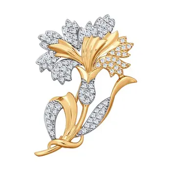 

Brooch SOKOLOV gold with cubic zirconia, fashion jewelry, 585, women's male