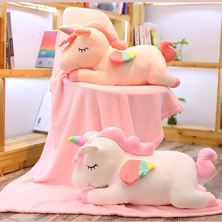 Unicorn Car Pillow Blanket Dual Purpose Multi-functional Nap Pillow Air Conditioner Blanket Coral Velvet Cool Cute Women's