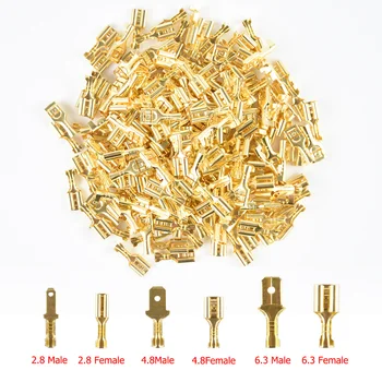 

100Pcs/lot 2.8/4.8/6.3mm Female and male Crimp Terminal Connector Gold Brass/Silver Car Speaker Electric Wire Connectors Set