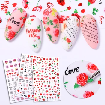 

1pcs Rose Flower Series Nail Sticker Butterfly Heart Phrase 3D Stickers Adhesive Tips Nail Art Decorations DIY Design 2020 New